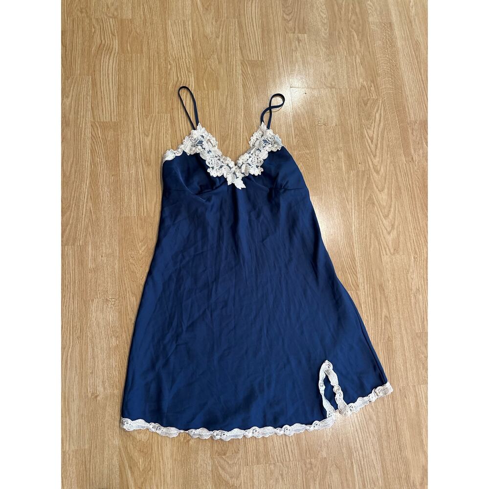 Vintage Style Navy Blue Chemise Slip Dress, Size Medium